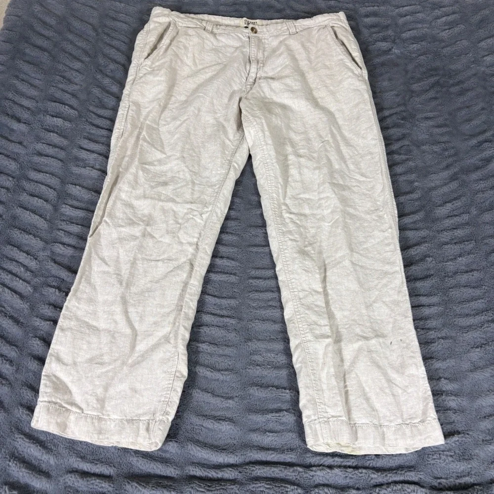 Old Navy Mens 38x30 Linen Pants Beige Relaxed Straight Leg Summer Beach Casual